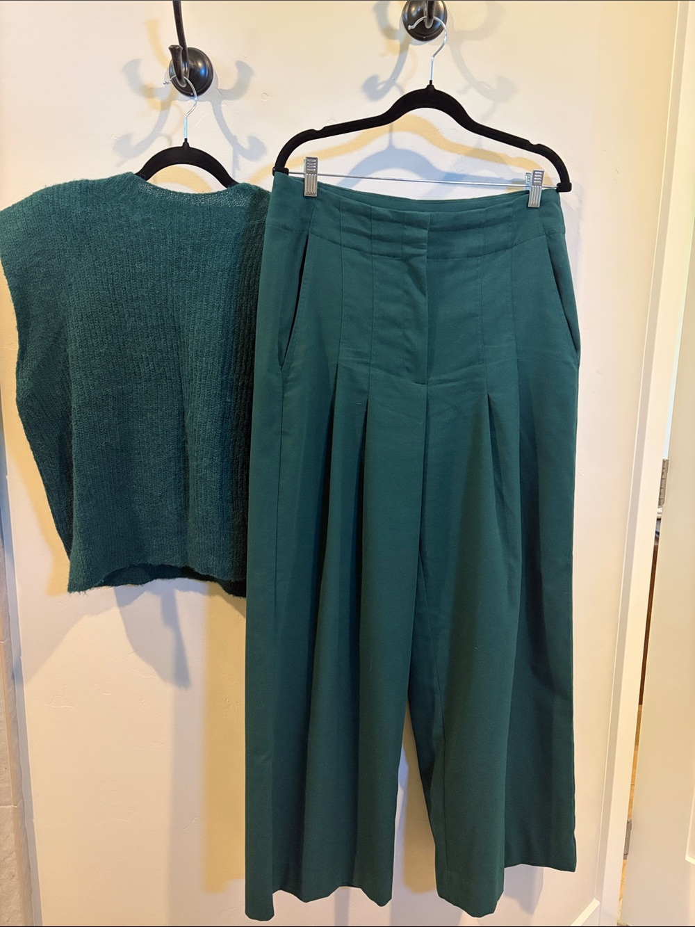 High-Waist Pleated Wide-Leg Pants - Dark Teal